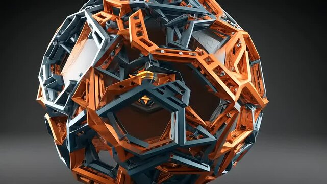Intricate geometric sculpture composed of interlocking hexagonal shapes in vibrant colors