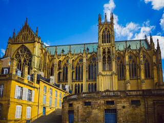 Side view of Saint Stephen's Cathedral in Metz, France – April 2025

