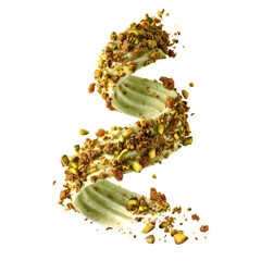 Delicious Pistachio Ice Cream Swirl with Crunchy Topping against a Black Background
