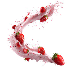Delicious Strawberry Yogurt Splash with Fresh Berries and Cream Swirl