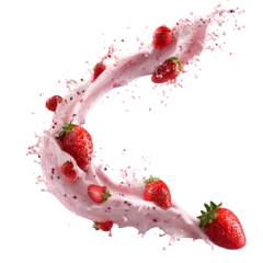 Fototapete Milchshake Delicious Strawberry Yogurt Splash with Fresh Berries and Cream Swirl  © stunning 