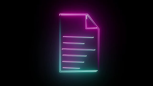 Animated PDF file icon with neon line effect.Glowing neon line file document download button icon.