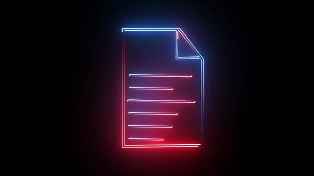 Animated PDF file icon with neon line effect.Glowing neon line file document download button icon.
