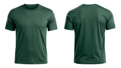 Deep Green Plain T-Shirt Front and Back View – Minimalist Apparel Mockup Isolated on Transparent Background