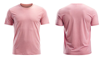 Pink Plain T-Shirt Front and Back View – Minimalist Apparel Mockup Isolated on Transparent Background
