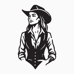 Black and White Cowgirl Illustration – Western Vintage Art Style