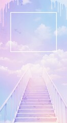 Stairway leading to dreamy sky with pastel colors and copy space for text
