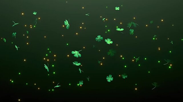 Festive Lucky Charms: Animated Clovers and Sparkling Particles Background