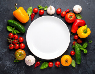 fresh vegetables and empty plate