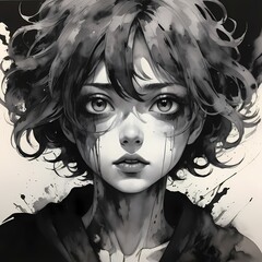 expressive ink and coal drawing that conveys with every line, smudge, and scratch telling a story of pain.