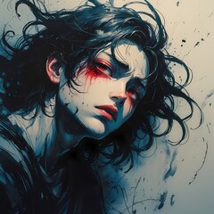 expressive ink and coal drawing that conveys with every line, smudge, and scratch telling a story of pain.