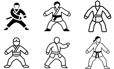 Black and White Silhouette Illustration of Martial Arts Students