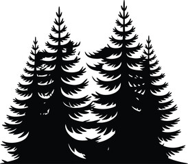 Obraz premium Christmas tree and fir tree silhouettes in a winter forest holiday scene vector illustration