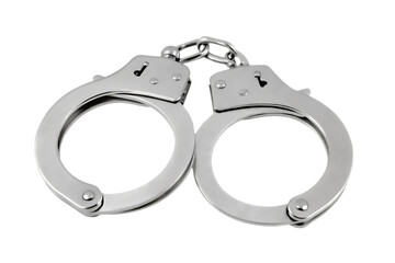 Metal handcuffs isolated on a white background png ai generated