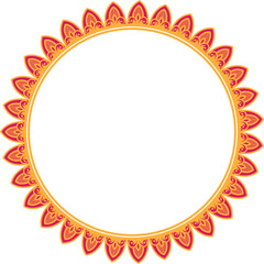 Decorative Mandala Frame 5 with Floral Petal Border, Circular mandala frame with Pink and yellow floral petal design on white background	