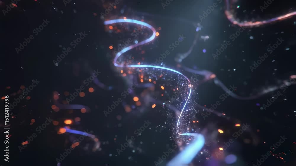  luminous qubits gracefully navigate a complex multiloop system, their trails illuminated by soft neo