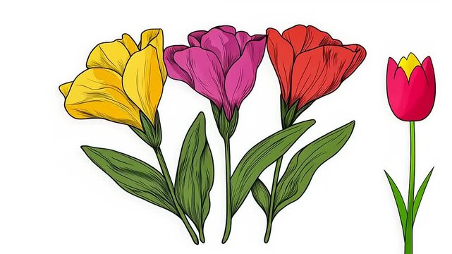 Colorful Floral Design Element Featuring Vivid Blooms on White Background, Ideal for Spring