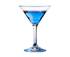 Refreshing Blue Lagoon Cocktail in Martini Glass on transparent background, PNG