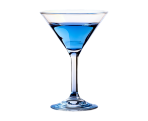 Refreshing Blue Lagoon Cocktail in Martini Glass on transparent background, PNG