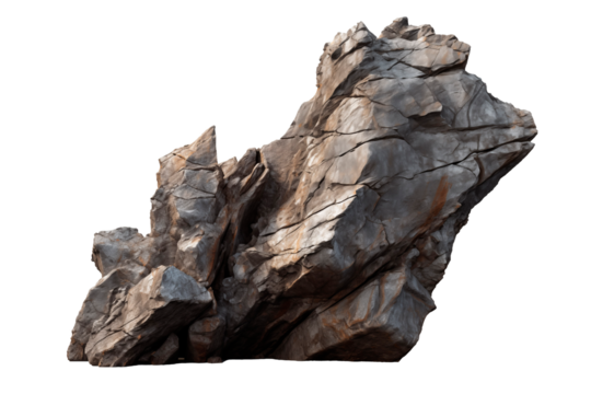 Realistic Cracked Sandstone Rock Formation with Deep Crevices – Jagged Cliff Boulder on Transparent Background, Isolated Natural Stone Cutout