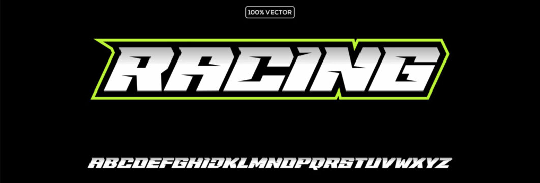Racing letters set. Metalic race font. Italic bold racing style vector latin alphabet. Fonts for event, promo, logo illustration template