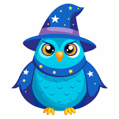 Naklejka premium Cute cartoon owl and penguin couple with hats on a winter tree