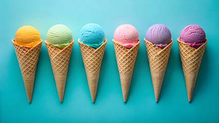 Colorful Ice Cream Cones Offering Sweet Summer Delight