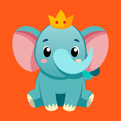 Fototapeta premium A cute cartoon baby elephant with a pink trunk is a fun and happy character illustration