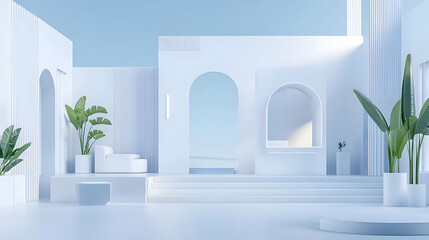 White Minimalist Architectural Interior Design Scene
