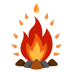 Vector campfire illustration with glowing flames surrounded by logs and stones