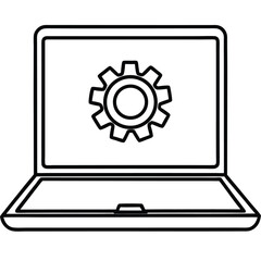 Thin Line Laptop with Gear Wheel Technology Update and System Configuration Vector Design for Business and Digital Solutions Modern and Sleek