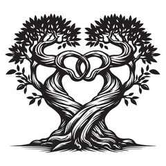Two trees intertwined forming a heart symbol vector image