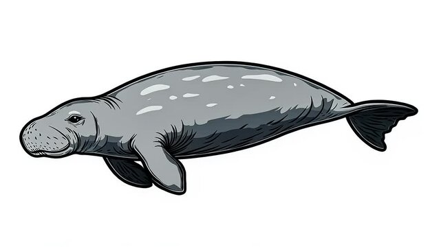 Detailed Manatee Illustration on White Backdrop for Creative Projects or Presentations