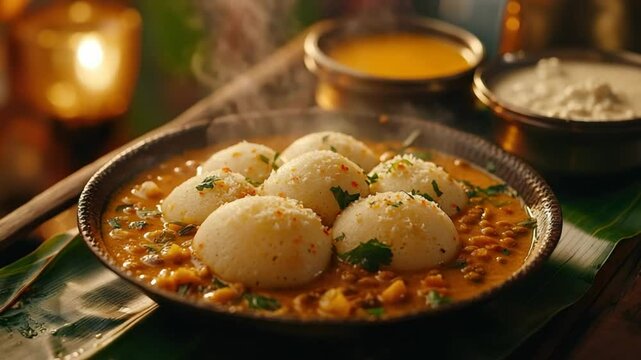  idli and sambar with coconut chutney