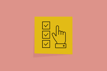 done. an icon on office paper. office paper. successful completion of assigned tasks. teamwork. animation. pin. a business idea. teamwork in business. a task. decision. purpose. achieve your goal. 