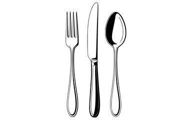 Fork Knife Spoon Vector Set – Realistic Black and White Cutlery Silhouette Illustration