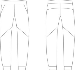 Panel Jogger Sweatpants – Technical Flat Sketch with Pocket and Panel Details | Front and Back Views