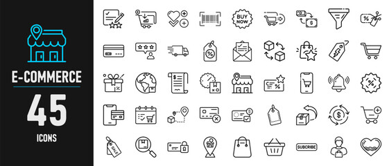 Collection of forty five eCommerce icons vector design set