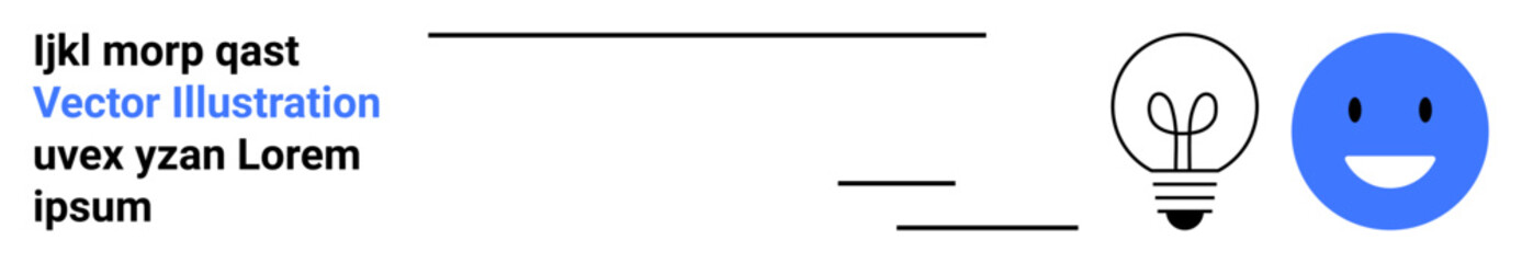 Lightbulb design with blue happy face representing ideas and success. Ideal for innovation, creativity, technology, positivity, teamwork, branding, simple landing page