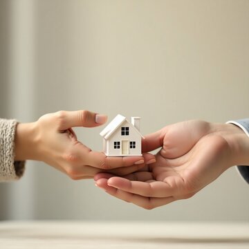 House handover with hands, and new home.