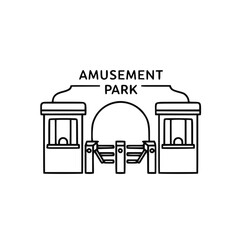 Amusement park entrance, line art illustration, black and white, for website design
