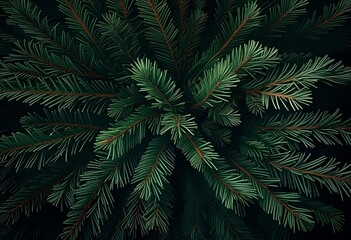 Rich, dark green pine needles and branches create a dense, natural abstract pattern, perfect for backgrounds. Christmas tree