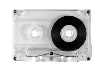 Fototapeta premium Transparent cassette tape isolated on white background png ai generated isolated on a white background