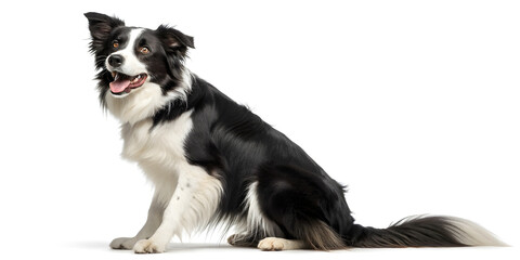 Fototapeta premium border collie in sitting position looking happy on white background