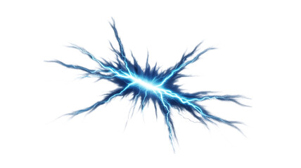 Blue Electric Energy Burst Lightning Flash Effect on Transparent Background