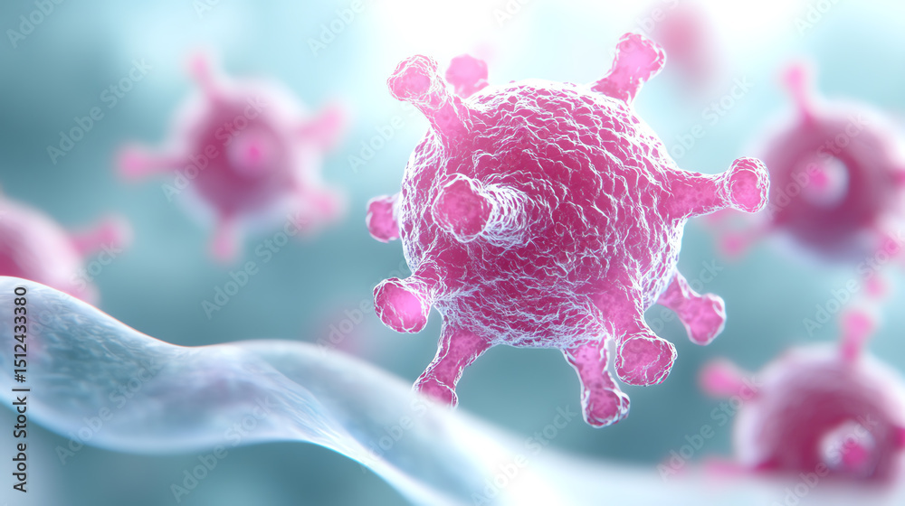 Aufkleber A detailed microscopic view of a virus showcasing its structure and cellular elements, representing complex biological interactions.