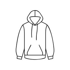 Hoodie design in thin line style with a minimalist outline, contour icon  