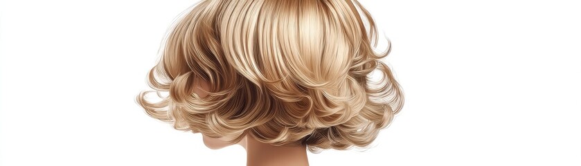 Naklejka premium Blonde Bob Hairstyle Digital Painting of Short, Curly Hair, Back View, Hair Styling, Hair Salon Hair Design, Digital Art