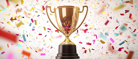 Gold Trophy Amidst Colorful Confetti