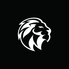 Powerful lion button vector logo, aggressive lion head icon for team or mascot design.
